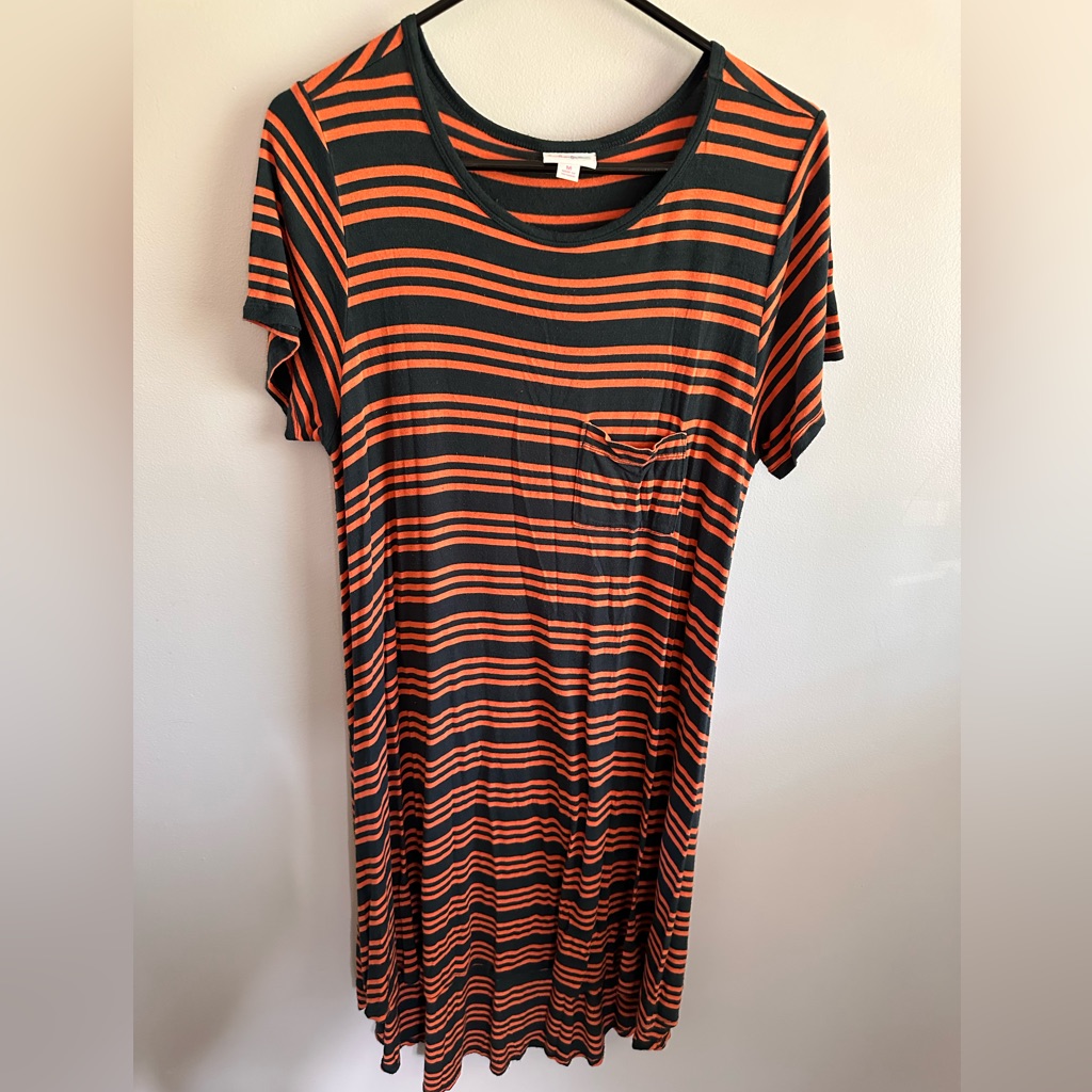 Lularoe Orange And Navy Striped Carly Dress